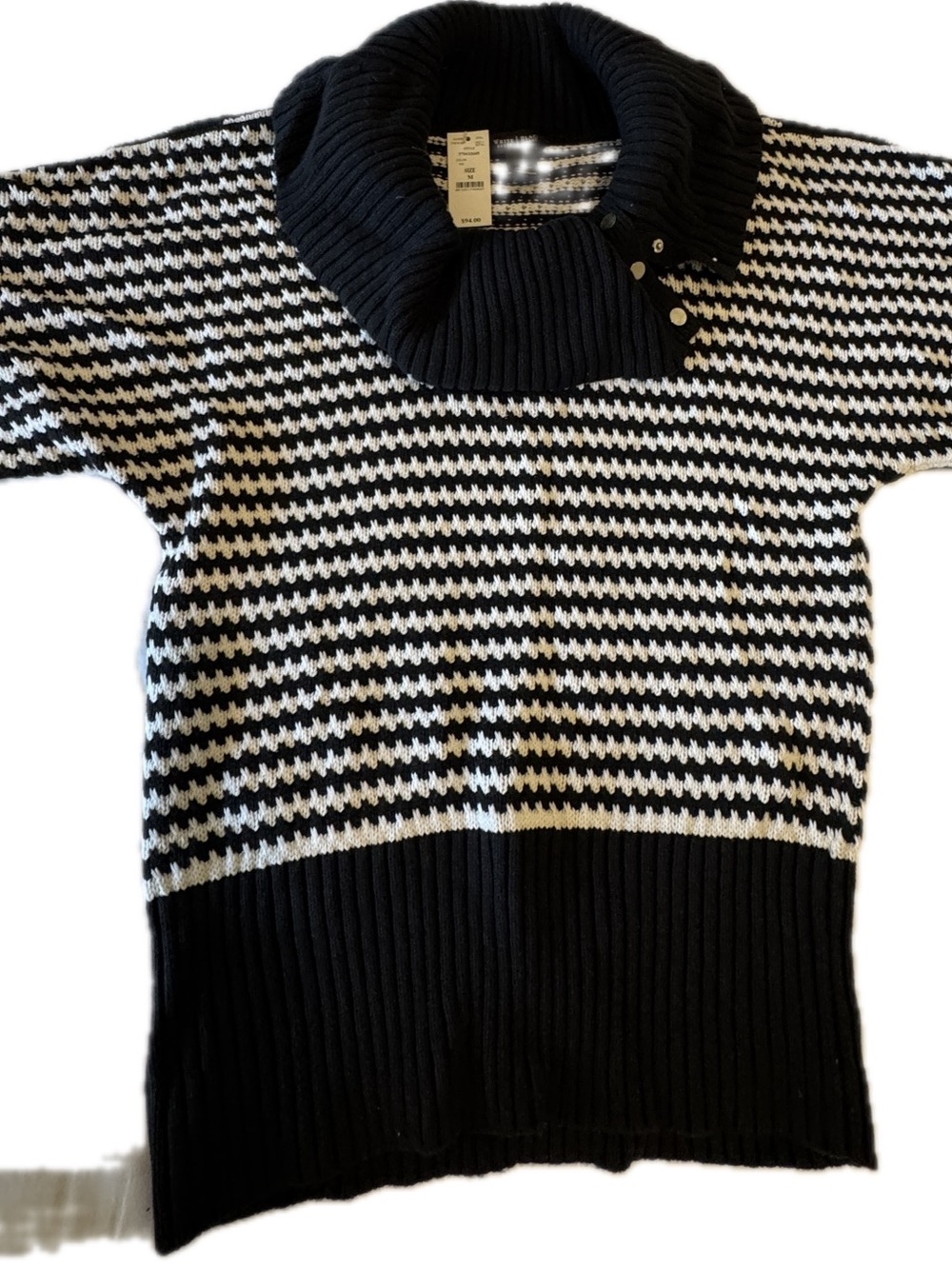 White House Black Market Black & White Cowl Neck Houndstooth Sweater